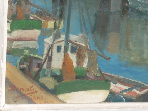 Port du Croisic huile sur isorel signée Georges Demoulin Scène de port 