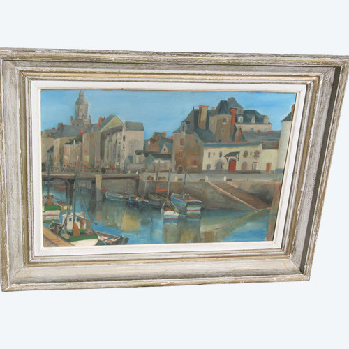 Port du Croisic huile sur isorel signée Georges Demoulin Scène de port 