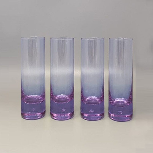 1970 Beautiful crystal ice bucket with 4 glasses by Ivat. Made in Italy