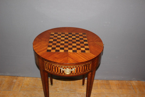 Table Bouillotte De Style Louis XVI En Marqueterie Vers 1900