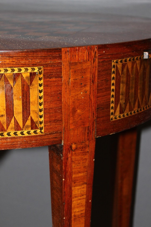 Table Bouillotte De Style Louis XVI En Marqueterie Vers 1900