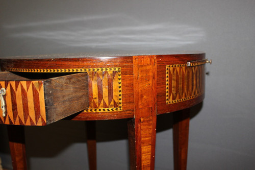 Table Bouillotte De Style Louis XVI En Marqueterie Vers 1900