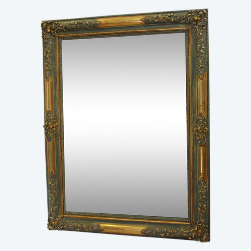 Miroir Ancien Rectangle, Décor De Fleurs, Feuille d'Or Et Patine, Glace Mercure 84 X 111 Cm