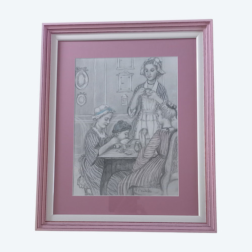 Graphite drawing after Albert Anker