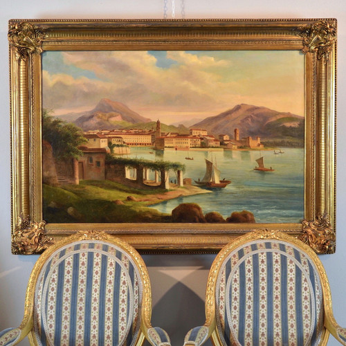 Peintre Védutiste Italien Du XIXe Siècle, Vue De Riva Del Garda