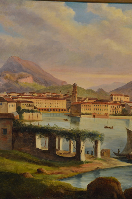 Peintre Védutiste Italien Du XIXe Siècle, Vue De Riva Del Garda
