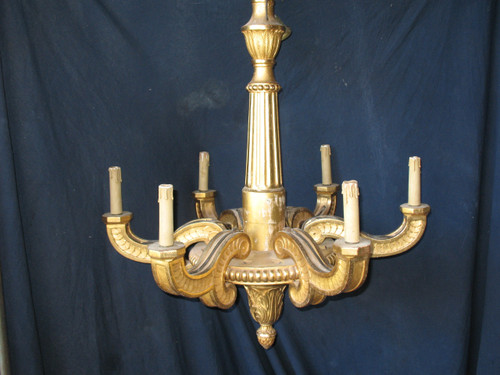 Empire style chandelier in gilded wood with 6 arms of light, early 19th century