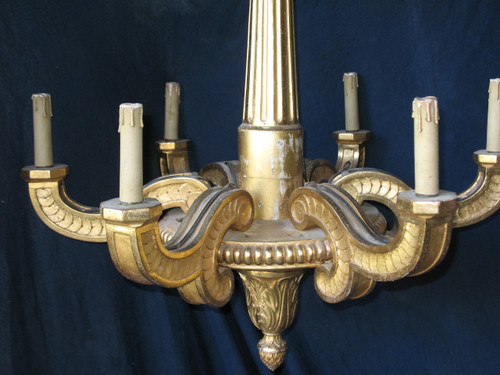 Empire style chandelier in gilded wood with 6 arms of light, early 19th century