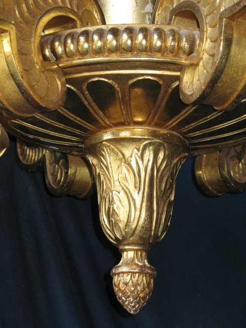 Empire style chandelier in gilded wood with 6 arms of light, early 19th century