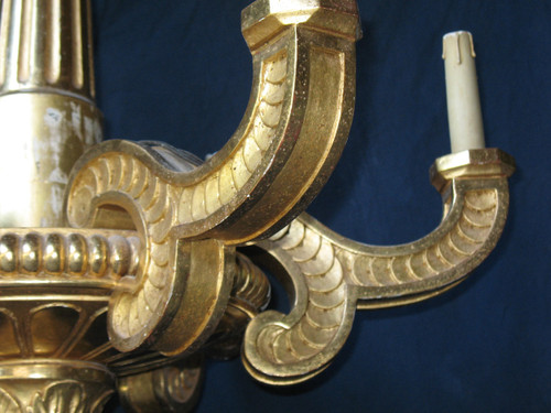 Empire style chandelier in gilded wood with 6 arms of light, early 19th century