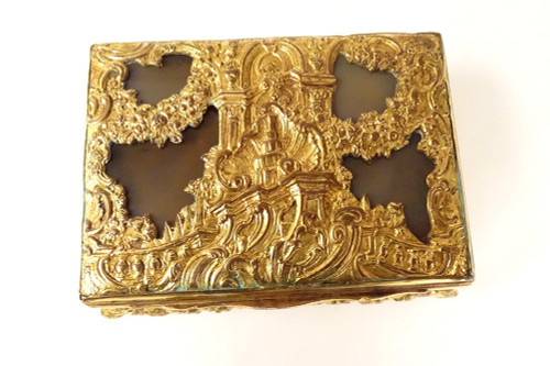 Petite Boîte Pomponne Agate Guirlandes Fleurs Coquille Fin XVIIIème XIXème
