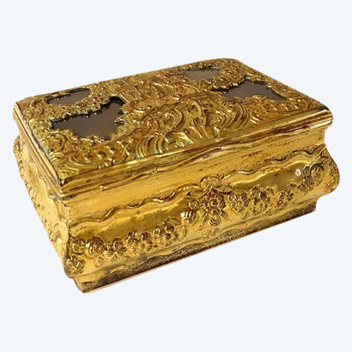 Petite Boîte Pomponne Agate Guirlandes Fleurs Coquille Fin XVIIIème XIXème