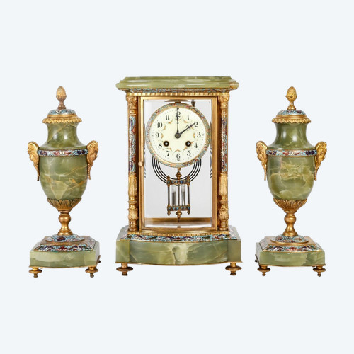Garnish In Cloisonne And Gilt Bronze, Green Onyx Late 19th Century