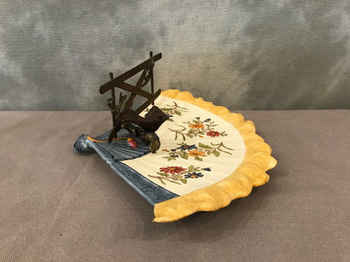 bellissimo oggetto in ceramica e bronzo fiorito della fine del XIX secolo