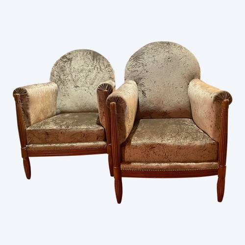 Paire de fauteuils couleur taupe, années 1940 