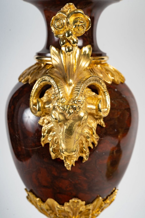 Pair Of Girandoles In Red Marble And Gilt Bronze 19th Century