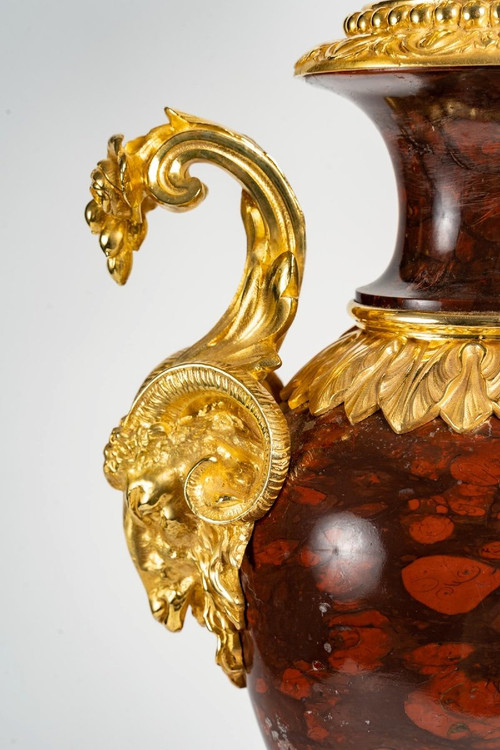 Pair Of Girandoles In Red Marble And Gilt Bronze 19th Century