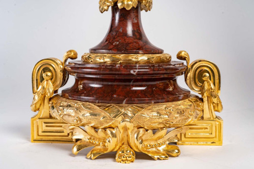 Pair Of Girandoles In Red Marble And Gilt Bronze 19th Century