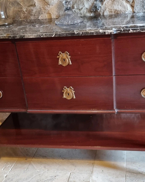 Cassapanca in stile Luigi XVI, in mogano, timbrata dalla Maison Mailfert