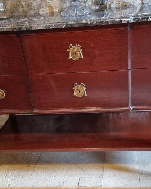 Cassapanca in stile Luigi XVI, in mogano, timbrata dalla Maison Mailfert