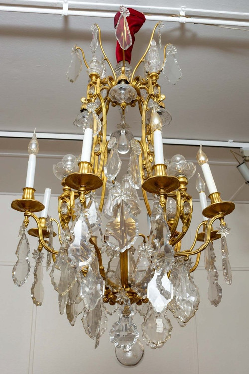 Lampadario a gabbia in bronzo dorato e cristallo Baccarat, fine XIX secolo