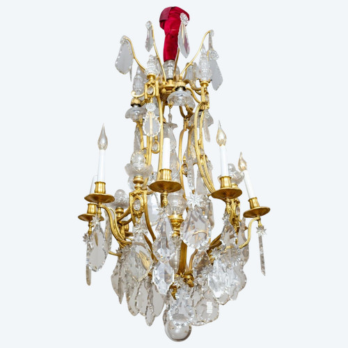 Lampadario a gabbia in bronzo dorato e cristallo Baccarat, fine XIX secolo