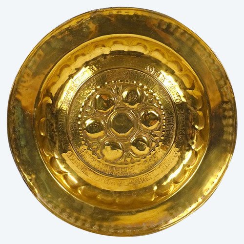 Plat de Quête à Offrandes Laiton Gothique Allemagne Nuremberg XVIè Siècle