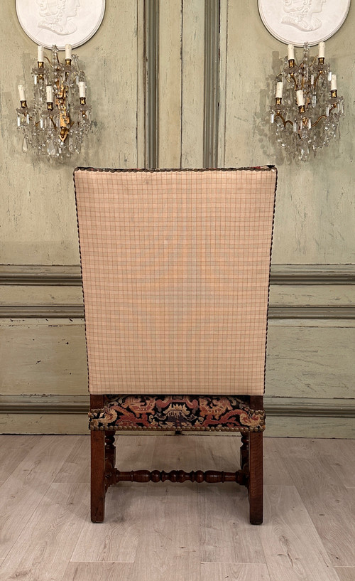 Fauteuil A Dossier Plat En Noyer d'Epoque Louis XIV XVIIeme