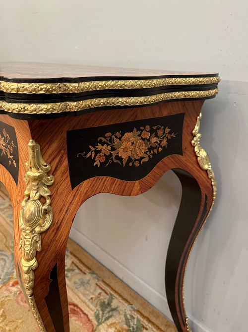 Table A Jeux Console En Marqueterie d'Epoque Napoleon III Vers 1870