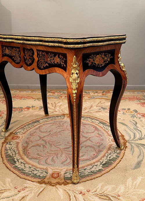 Table A Jeux Console En Marqueterie d'Epoque Napoleon III Vers 1870