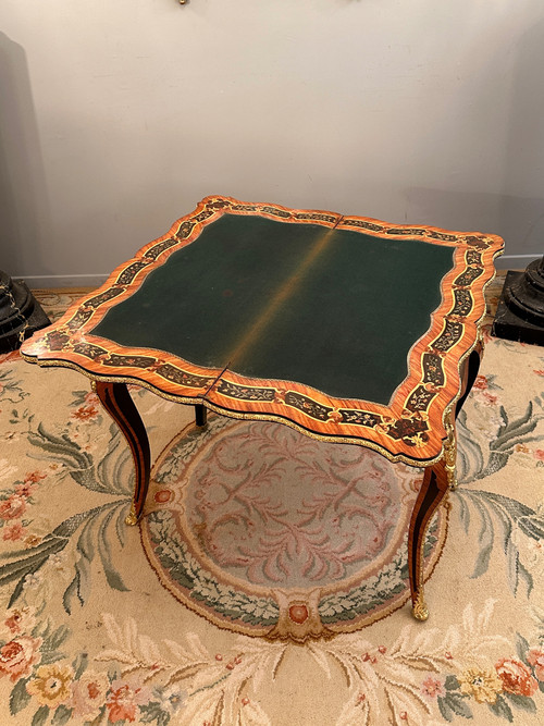 Table A Jeux Console En Marqueterie d'Epoque Napoleon III Vers 1870
