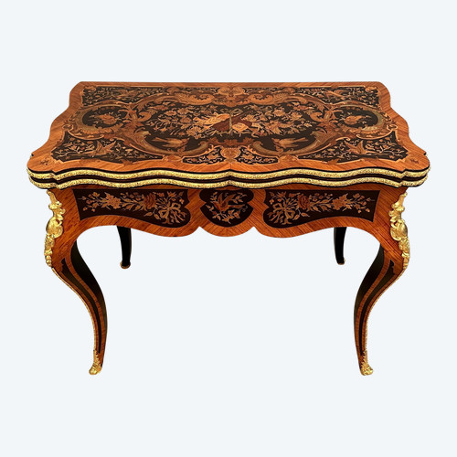 Table A Jeux Console En Marqueterie d'Epoque Napoleon III Vers 1870