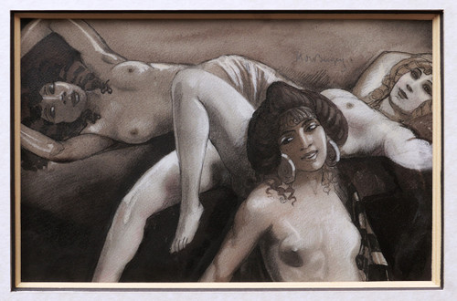 Maurice JAUBERT de BECQUE, Three Oriental nudes (illustration project for Sonnica the Courtesan)