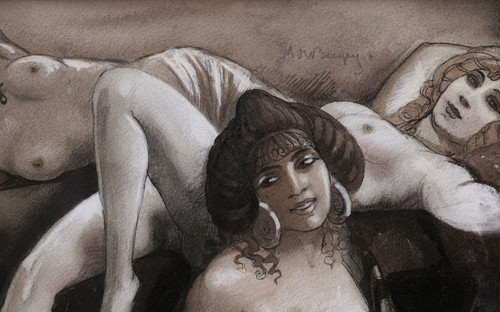 Maurice JAUBERT de BECQUE, Three Oriental nudes (illustration project for Sonnica the Courtesan)