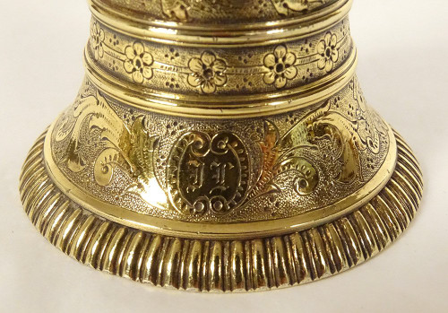 Cloche Clochette de Table Argent Vermeillé Minerve Monogramme 102,61gr XIXè