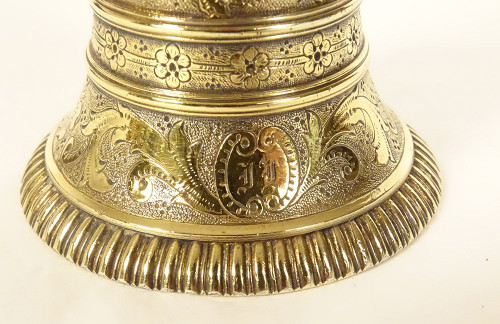 Cloche Clochette de Table Argent Vermeillé Minerve Monogramme 102,61gr XIXè