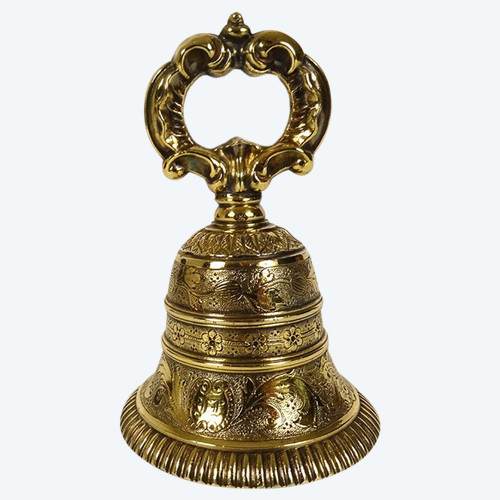 Cloche Clochette de Table Argent Vermeillé Minerve Monogramme 102,61gr XIXè