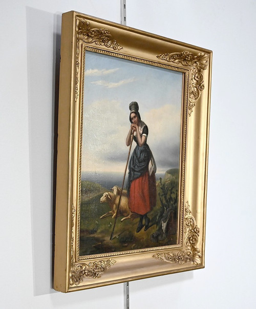 Oil painting, “The Shepherdess”, 19th century school – 2nd part 19th century