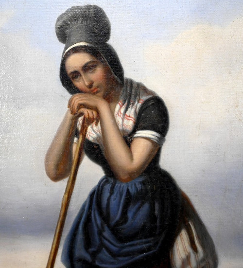Oil painting, “The Shepherdess”, 19th century school – 2nd part 19th century