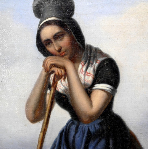 Oil painting, “The Shepherdess”, 19th century school – 2nd part 19th century