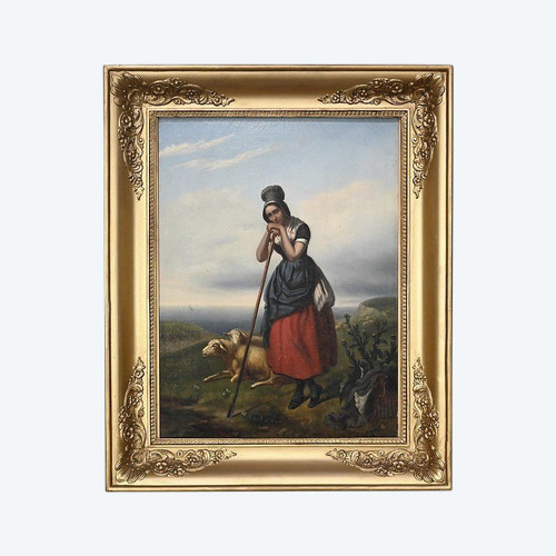 Oil painting, “The Shepherdess”, 19th century school – 2nd part 19th century
