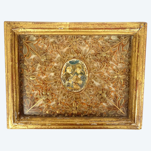 Reliquary Paperolle Medallion Saint Herman Mater Dei Golden Frame XVIII