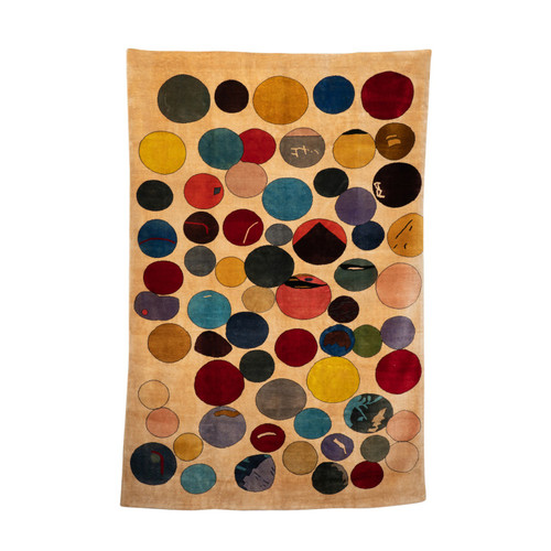 Carpet, or tapestry, in wool representing colored circles.