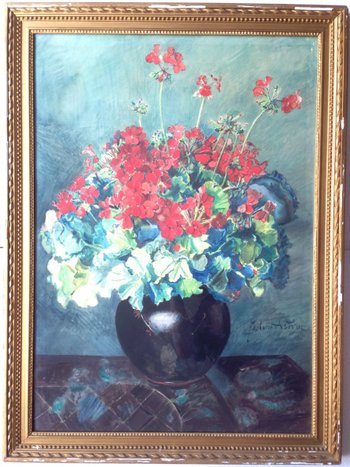 Zacharie Astruc (1833-1907) - Large Watercolor - Bouquet of Geraniums