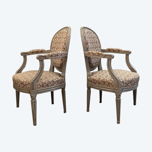 Paire De Fauteuils Cabriolet d'Epoque Louis XVI Vers 1780