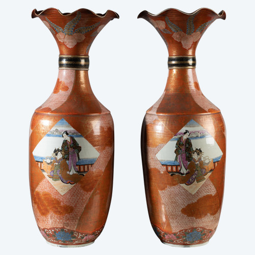 Grands vases japonais en porcelaine, fin XIXe siècle 
