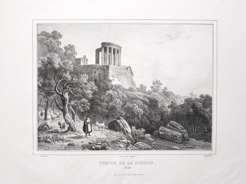Tempio Della Sibilla A Tivoli Antica Litografia Di Deroy Secondo Coignet