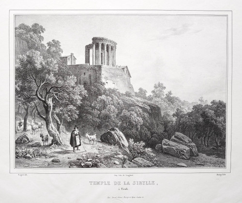 Tempio Della Sibilla A Tivoli Antica Litografia Di Deroy Secondo Coignet