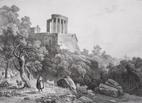 Tempio Della Sibilla A Tivoli Antica Litografia Di Deroy Secondo Coignet