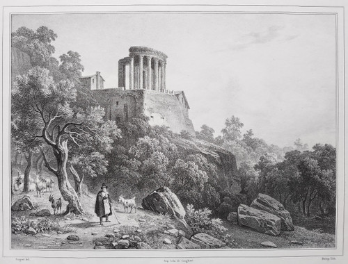 Tempio Della Sibilla A Tivoli Antica Litografia Di Deroy Secondo Coignet